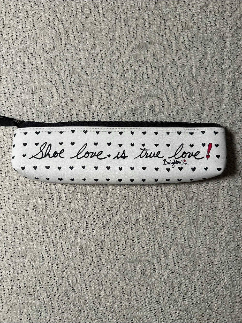 Brighton White Leather Cosmetic Zip Pouch with Red & Blue Shoe Motif